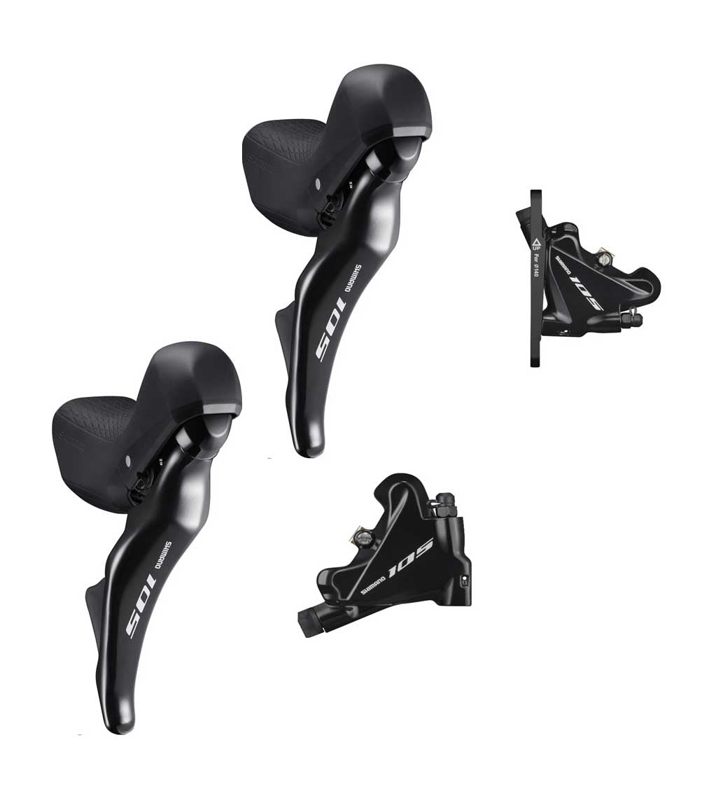 Shimano 105 ST-R7025 Hydraulic Disc Brake STI Levers - 2 x 11 - Flat Mount  Black | High on Bikes